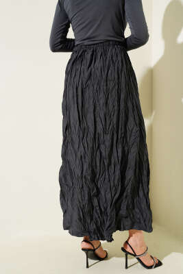 Kırışık Bel Lastikli Etek Füme - Uzun Etek