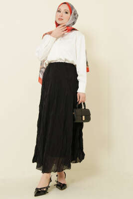 Kırışık Beli Lastikli Etek Siyah - Etek