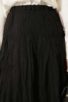 Kırışık Beli Lastikli Etek Siyah - Etek