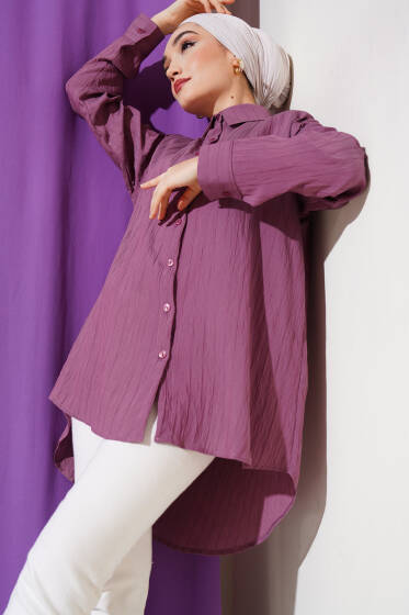 Kırışık Çizgili Gömlek Magenta - Gömlek