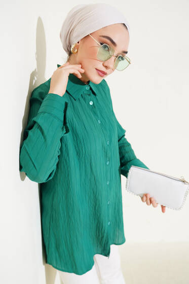 Kırışık Çizgili Gömlek Yeşil - Gömlek