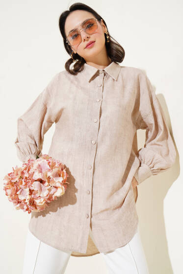 Kırışık Dokulu Basic Gömlek Bej - Gömlek