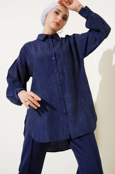Kırışık Dokulu Basic Gömlek Lacivert - Gömlek