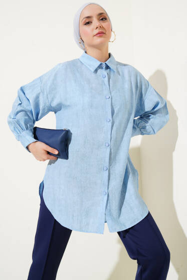 Kırışık Dokulu Basic Gömlek Mavi - Gömlek