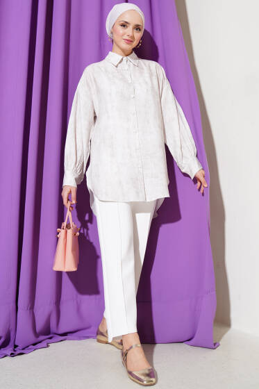 Kırışık Dokulu Basic Gömlek Taş - Gömlek