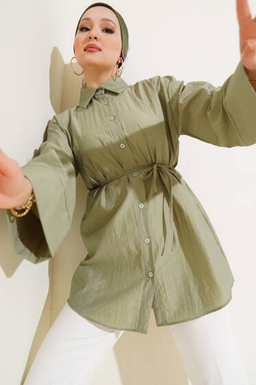 Kırışık Kumaş Görünümlü Gömlek Çağla Yeşili - Gömlek