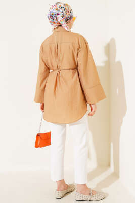 Kırışık Kumaş Görünümlü Gömlek Latte - Gömlek