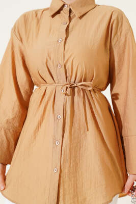 Kırışık Kumaş Görünümlü Gömlek Latte - Gömlek