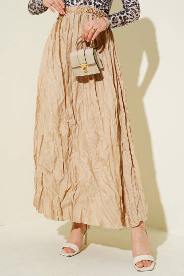 Kırışık Pileli Etek Bej - Yılın Fırsatı 