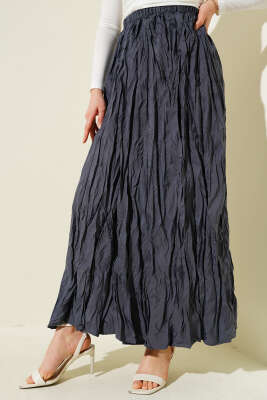 Kırışık Pileli Etek Füme - Uzun Etek