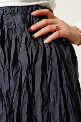 Kırışık Pileli Etek Füme - Uzun Etek