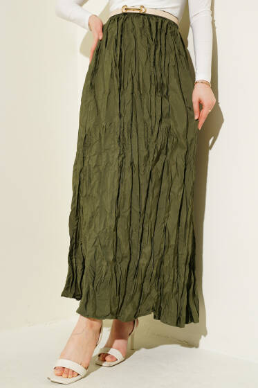 Kırışık Pileli Etek Haki - Yılın Fırsatı 