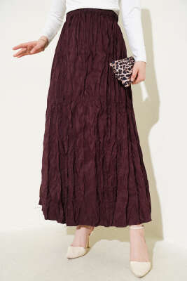 Kırışık Pileli Etek Mürdüm 