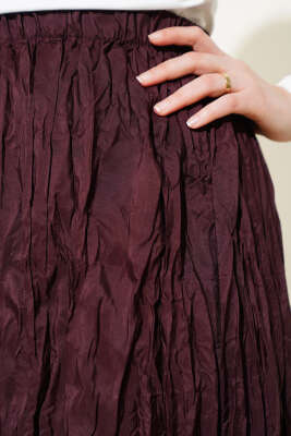 Kırışık Pileli Etek Mürdüm - Uzun Etek