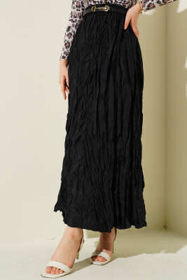 Kırışık Pileli Etek Siyah - Uzun Etek