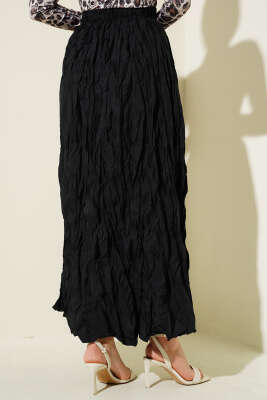 Kırışık Pileli Etek Siyah - Uzun Etek