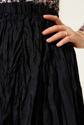 Kırışık Pileli Etek Siyah - Uzun Etek