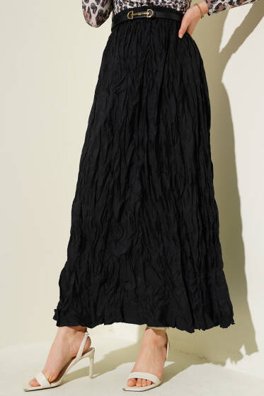 Kırışık Pileli Etek Siyah - Yılın Fırsatı 