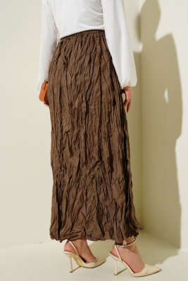 Kırışık Pileli Etek Taba - Uzun Etek