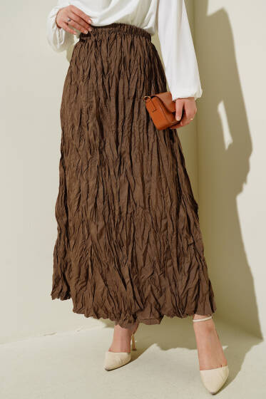 Kırışık Pileli Etek Taba - Yılın Fırsatı 