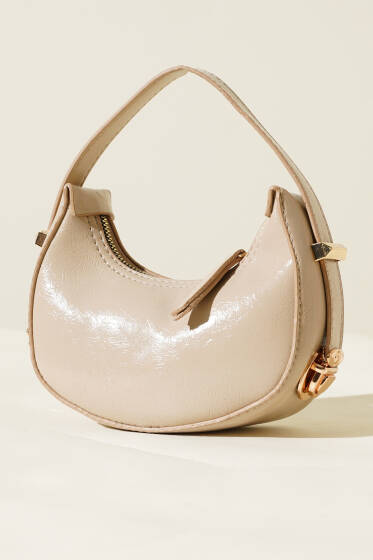 Kırışık Rugan Mini Baget Çanta Bej - Kol Çantası