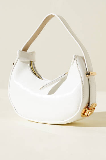 Kırışık Rugan Mini Baget Çanta Beyaz - Kol Çantası