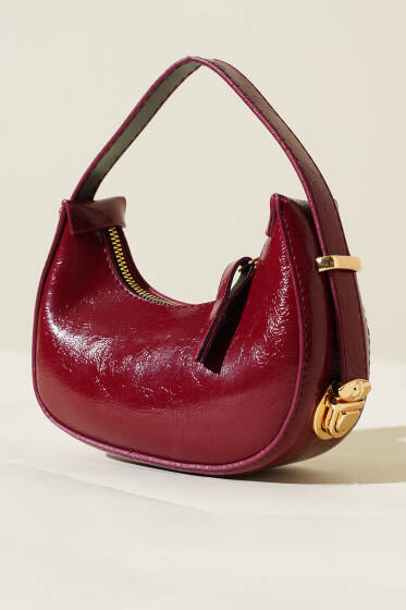 Kırışık Rugan Mini Baget Çanta Bordo - Kol Çantası