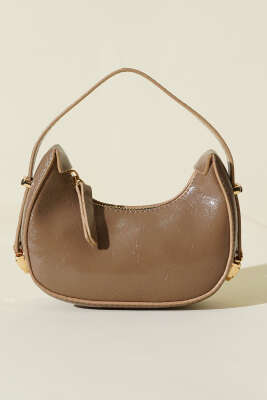 Kırışık Rugan Mini Baget Çanta Vizon - Kol Çantası