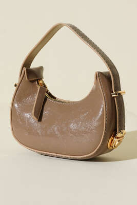 Kırışık Rugan Mini Baget Çanta Vizon - Kol Çantası