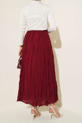 Kırışık Vual Etek Bordo - Uzun Etek