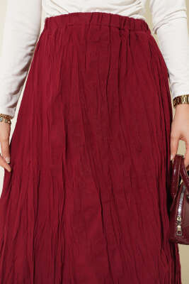 Kırışık Vual Etek Bordo - Uzun Etek