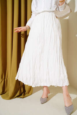 Kırışık Vual Etek Ekru 