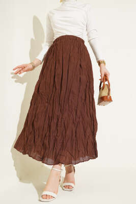 Kırışık Vual Etek Kahve 