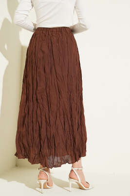 Kırışık Vual Etek Kahve - Uzun Etek