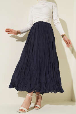 Kırışık Vual Etek Lacivert 