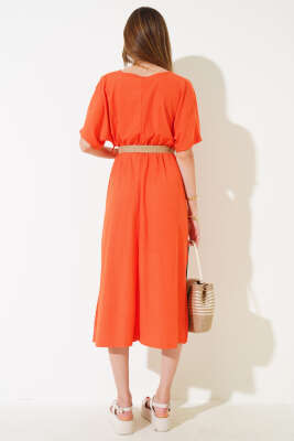 Kırkınkıl Hasır Kemerli Elbise Oranj - Kadın Giyim Modelleri
