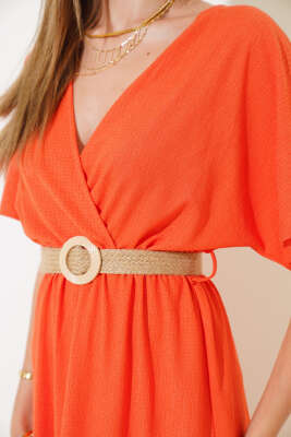 Kırkınkıl Hasır Kemerli Elbise Oranj - Kadın Giyim Modelleri