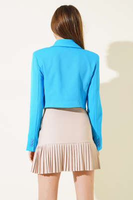 Kısa Blazer Ceket Mavi - Kadın Giyim Modelleri