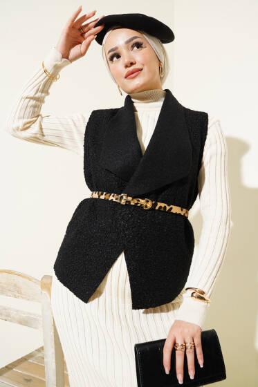 Kısa Buklet Yelek Siyah - Yelek