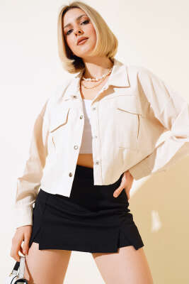 Kısa Keten Ceket Bej - Kadın Giyim Modelleri