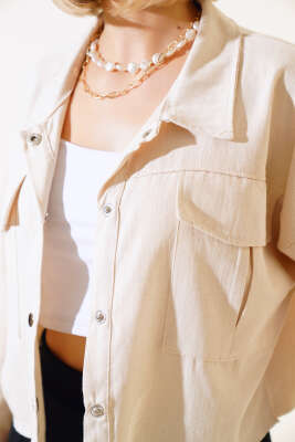 Kısa Keten Ceket Bej - Kadın Giyim Modelleri