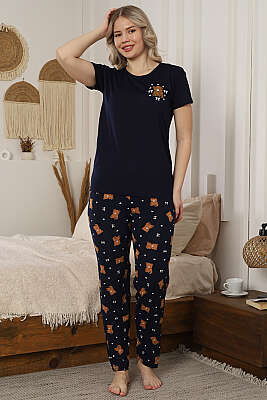 Kısa Kol Ayılı Pijama Takımı Lacivert - IŞILAY