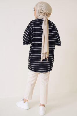 Kısa Kol Basic Çizgili Tshirt Siyah - Yılın Fırsatı