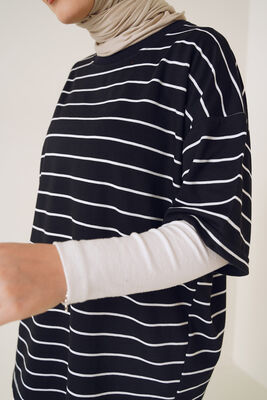 Kısa Kol Basic Çizgili Tshirt Siyah - Yılın Fırsatı