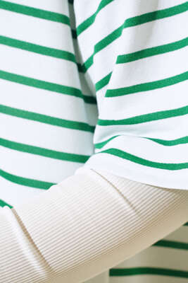 Kısa Kol Basic Çizgili Tshirt Yeşil - Thumbnail
