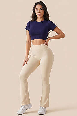 Kısa Kol Bel Lastikli Crop Lacivert - Sporcu Sütyeni 