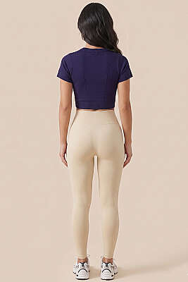 Kısa Kol Bel Lastikli Crop Lacivert - Sporcu Sütyeni 