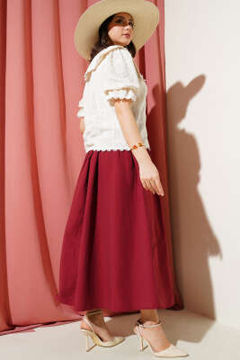 Kısa Kol Brodeli Nakışlı Gömlek Bej - Gömlek