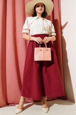 Kısa Kol Brodeli Nakışlı Gömlek Bej - Gömlek