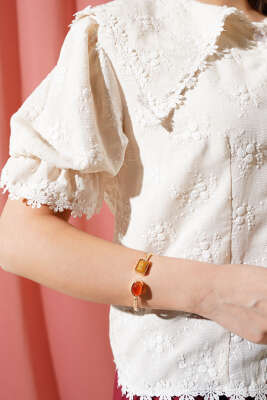 Kısa Kol Brodeli Nakışlı Gömlek Bej - Gömlek